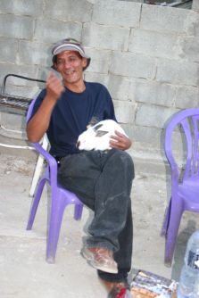 Abed with a rabbit at Abu Abdallah's